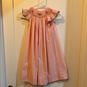 Charming Pink Smocked Kids Dress with Watermelon Design